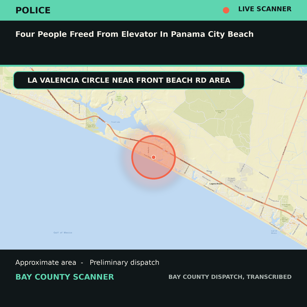 Map: FOUR PEOPLE FREED FROM ELEVATOR IN PANAMA CITY BEACH