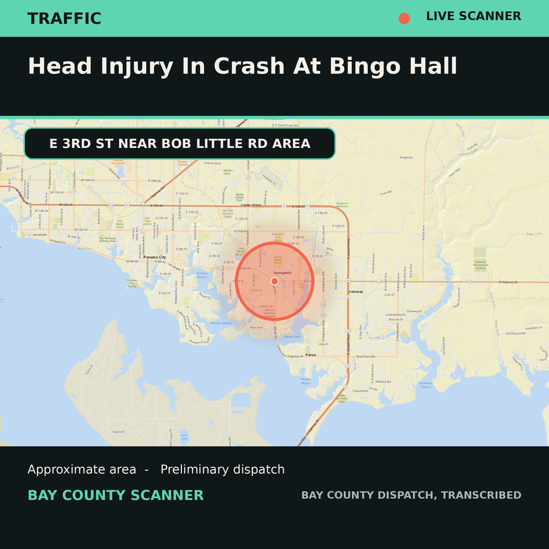 Map: HEAD INJURY IN CRASH AT BINGO HALL