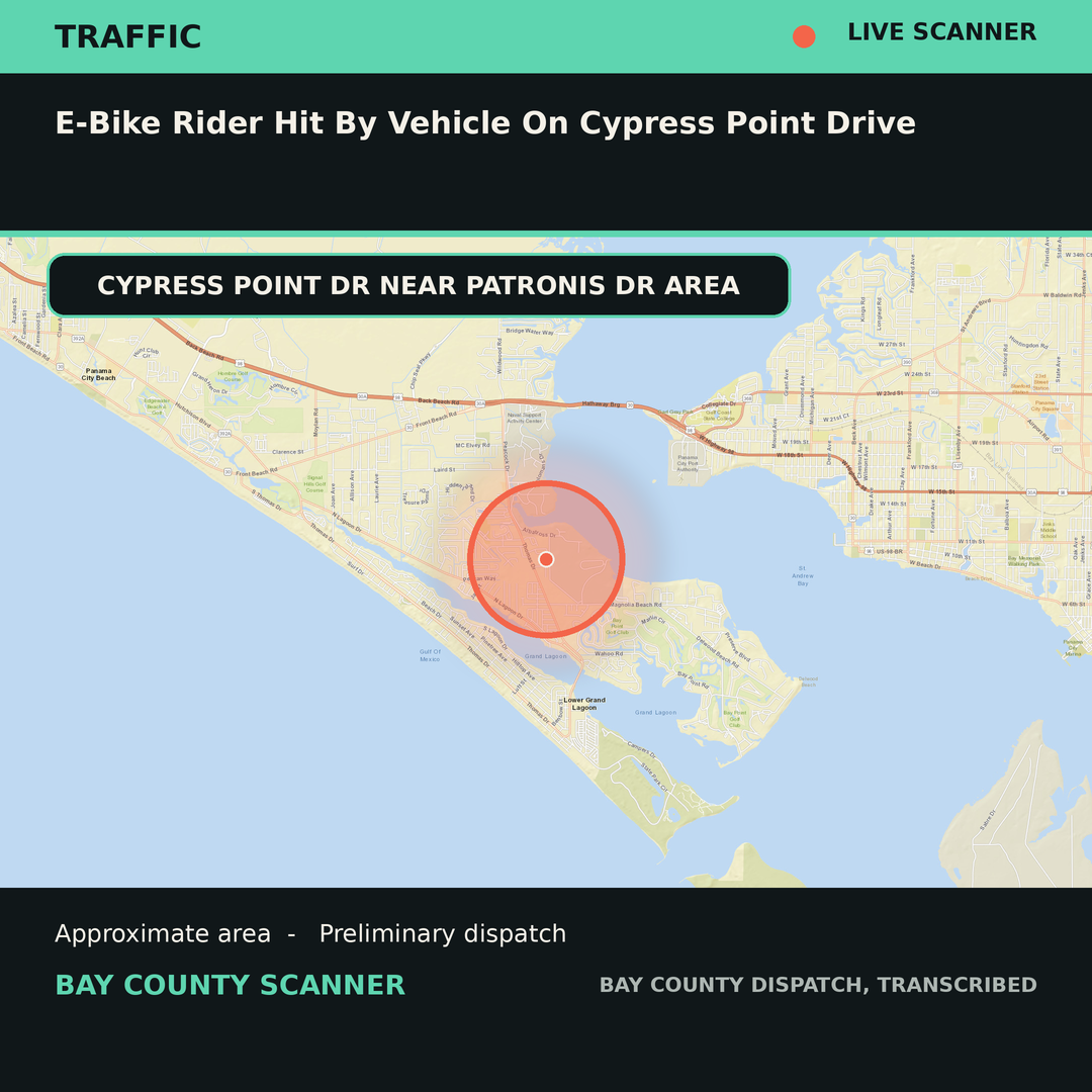 Map: E-BIKE RIDER HIT BY VEHICLE ON CYPRESS POINT DRIVE