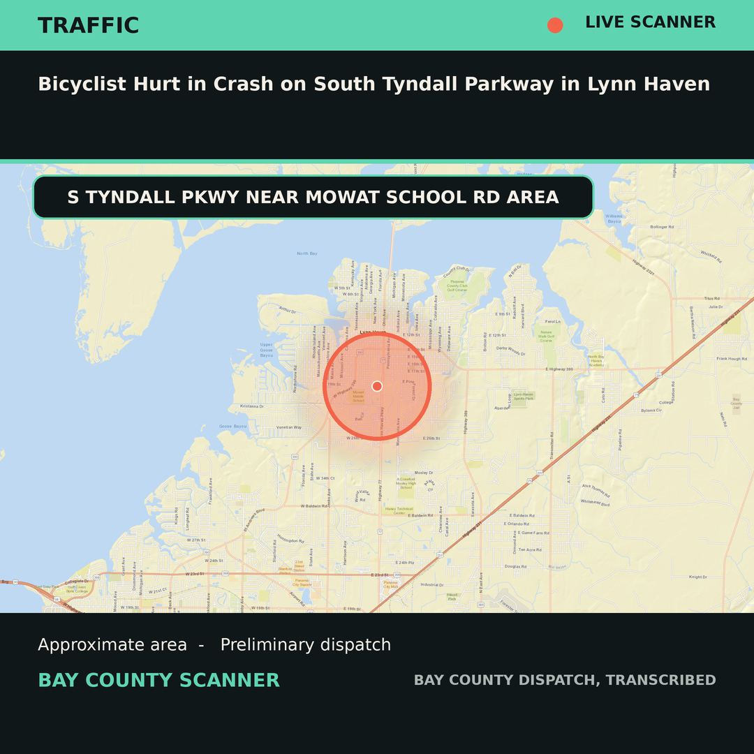 Map: Bicyclist Hurt in Crash on South Tyndall Parkway in Lynn Haven