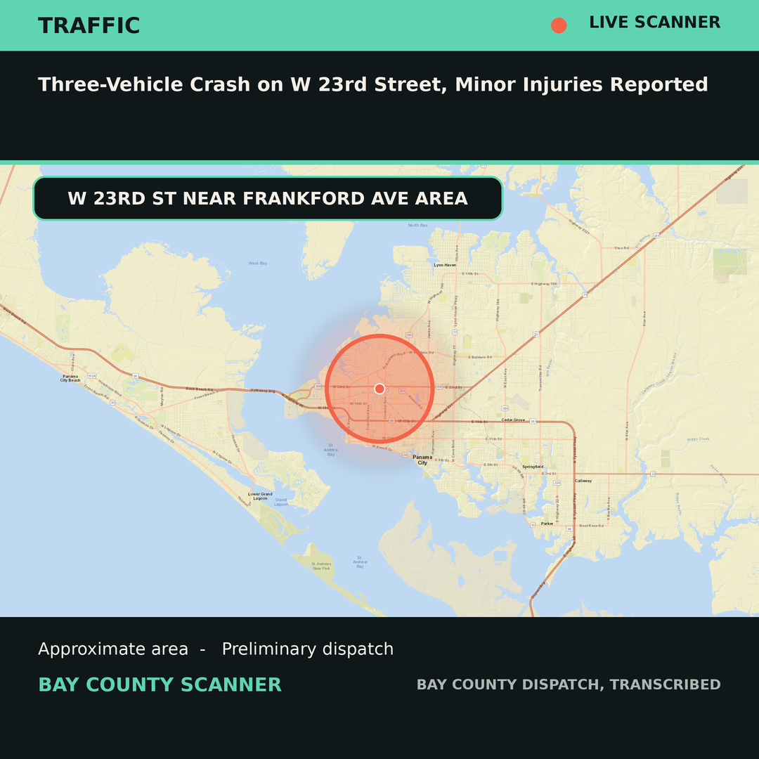 Map: Three-Vehicle Crash on W 23rd Street, Minor Injuries Reported