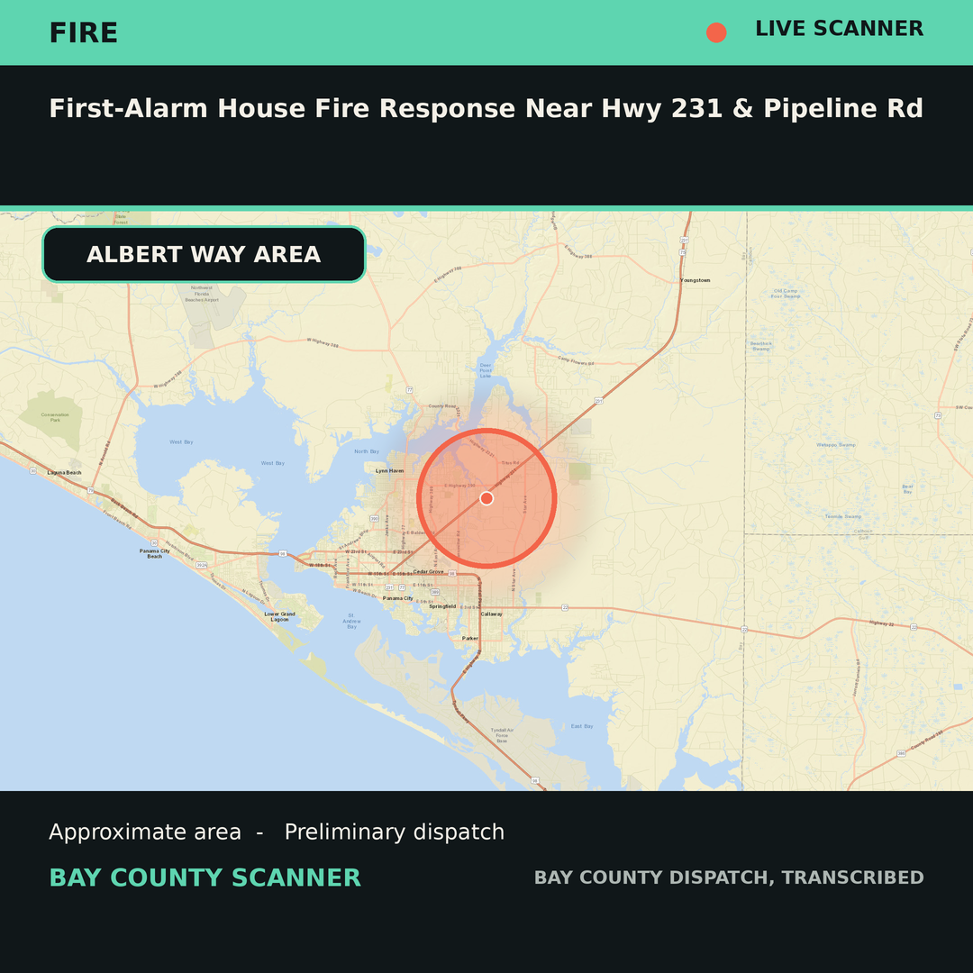 Map: First-Alarm House Fire Response Near Hwy 231 & Pipeline Rd