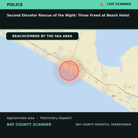 Map: Second Elevator Rescue of the Night: Three Freed at Beach Hotel