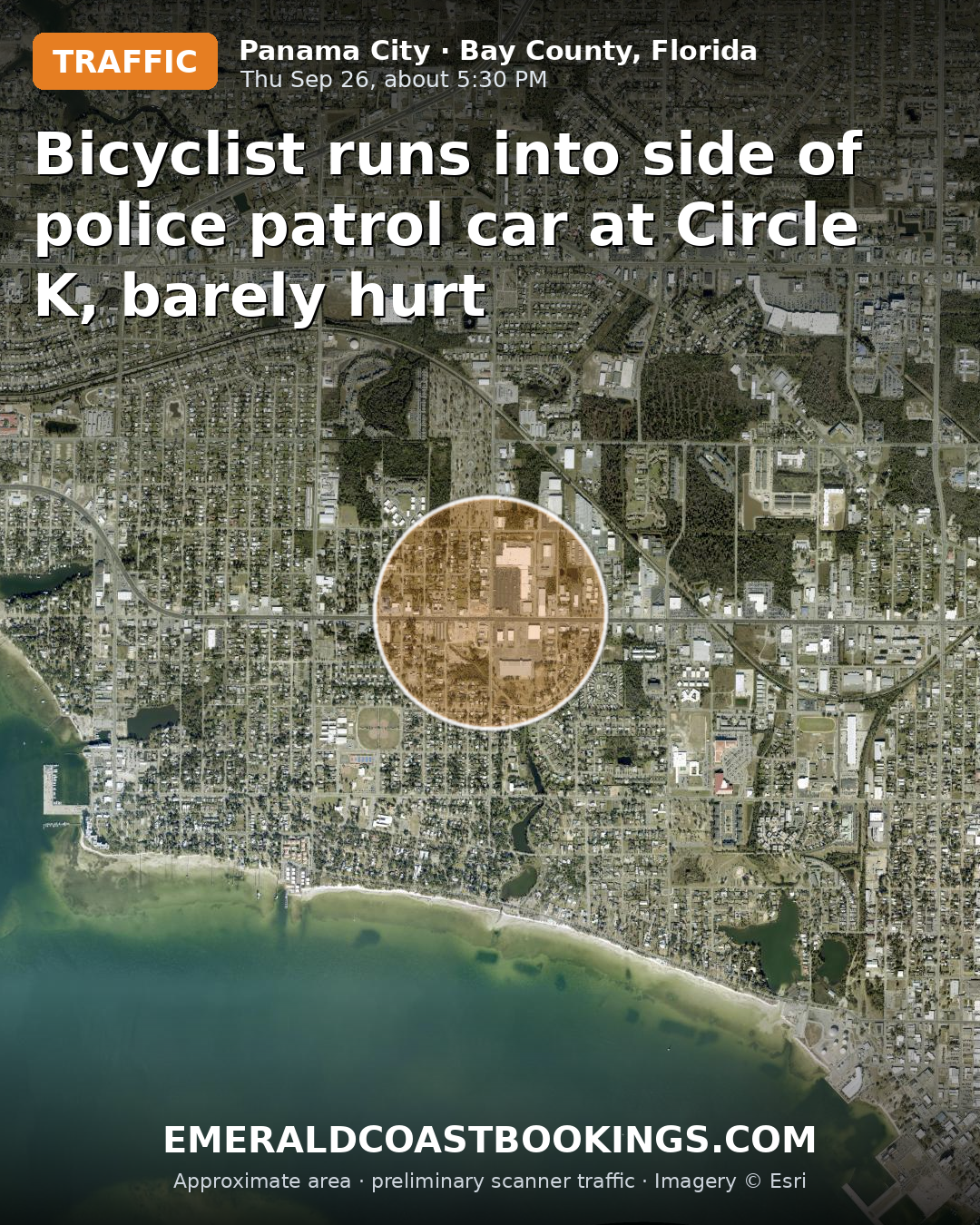 Map: Bicyclist runs into side of police patrol car at Circle K, barely hurt