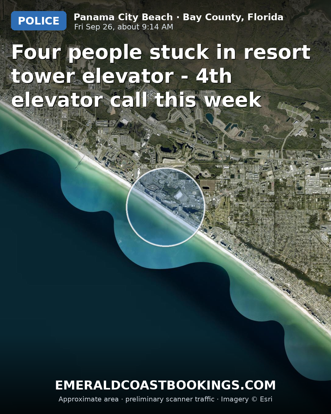 Map: Four people stuck in resort tower elevator - 4th elevator call this week