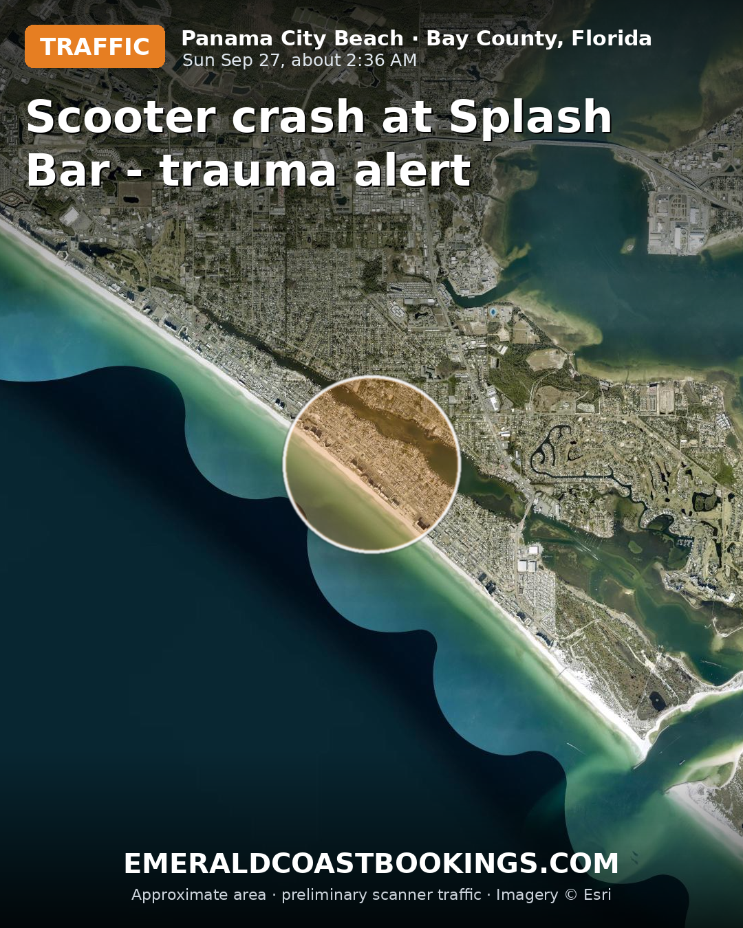 Map: Scooter crash at Splash Bar - trauma alert