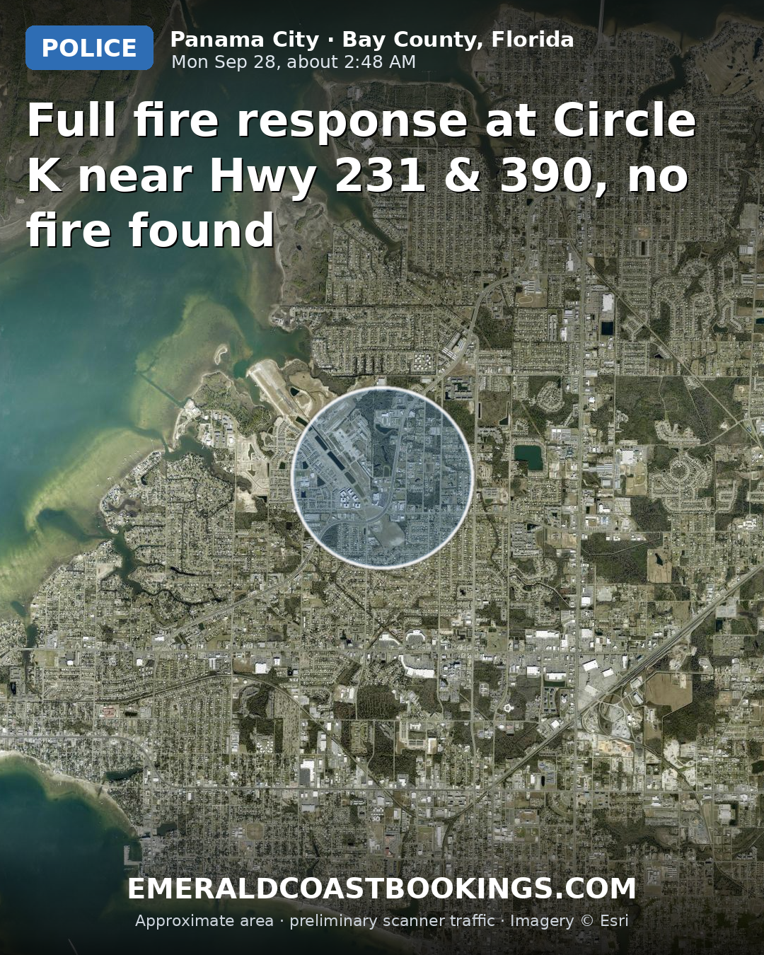 Map: Full fire response at Circle K near Hwy 231 & 390, no fire found