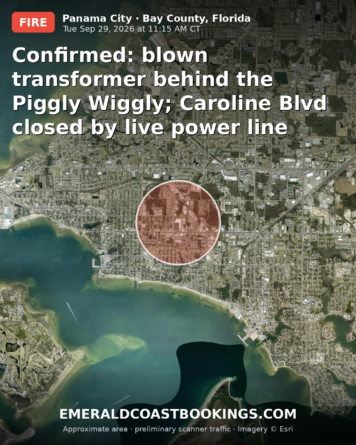 Map: Confirmed: blown transformer behind the Piggly Wiggly; Caroline Blvd closed by live power line