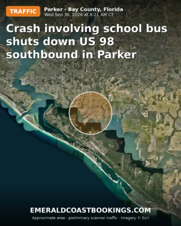 Map: Crash involving school bus shuts down US 98 southbound in Parker