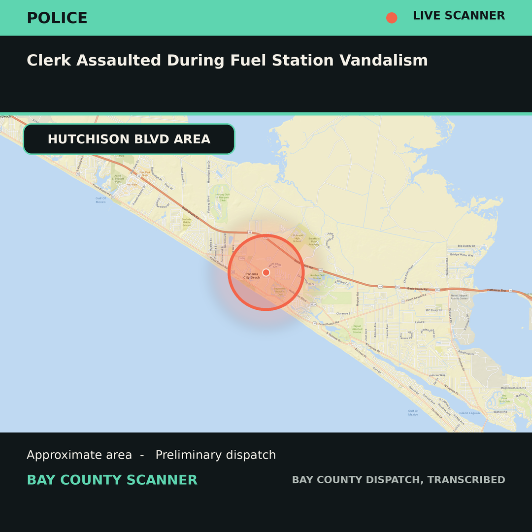Map: CLERK ASSAULTED DURING FUEL STATION VANDALISM