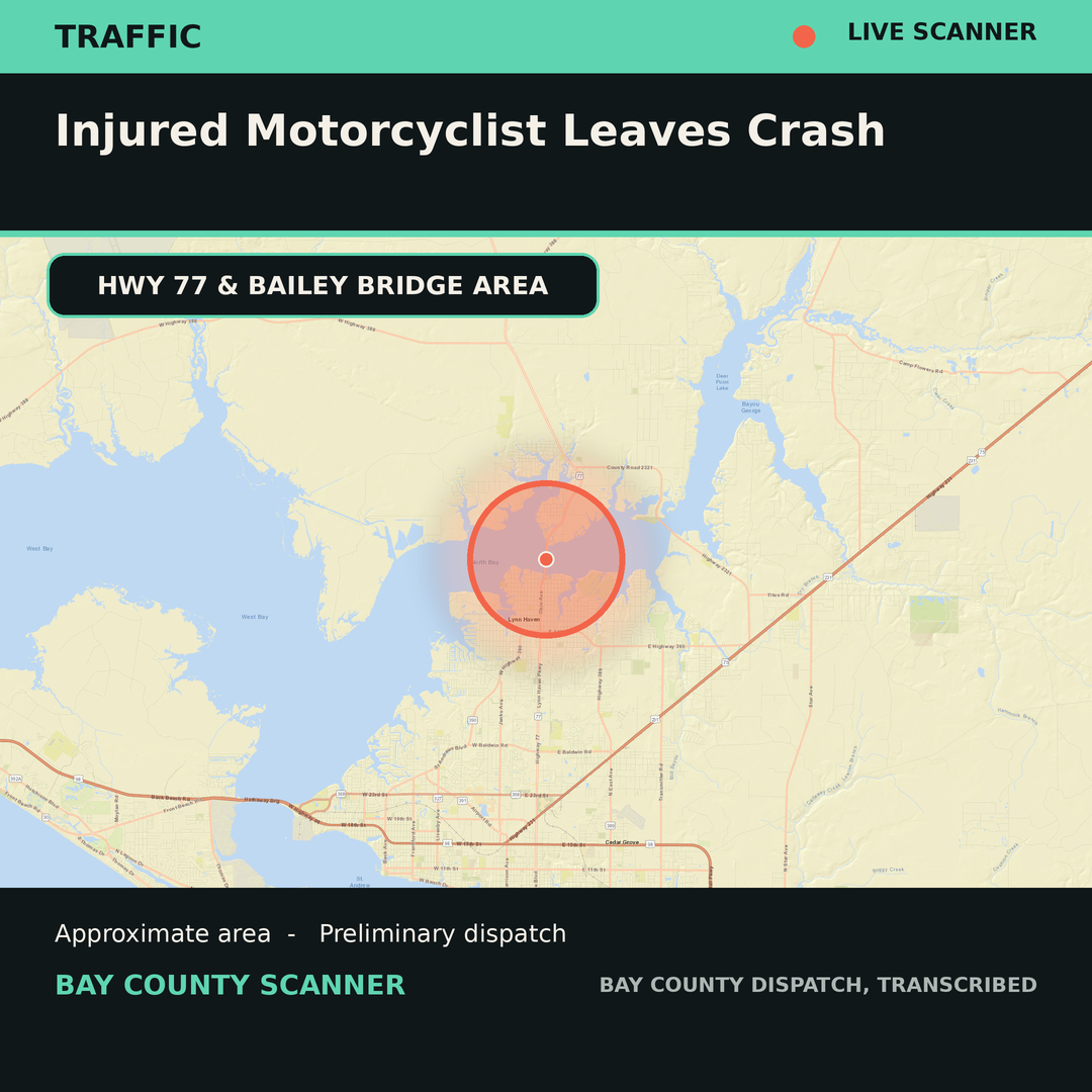 Map: INJURED MOTORCYCLIST LEAVES CRASH