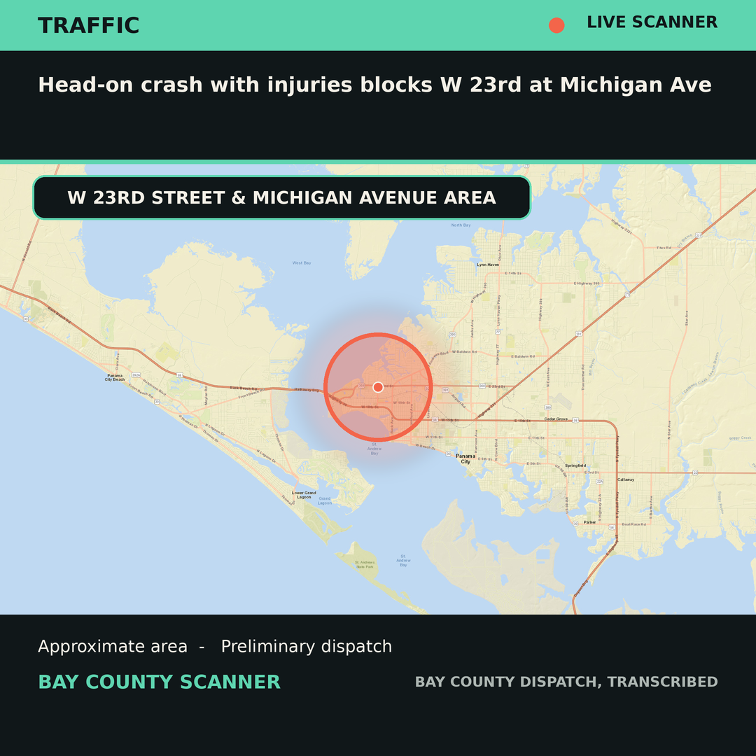 Map: Head-on crash with injuries blocks W 23rd at Michigan Ave
