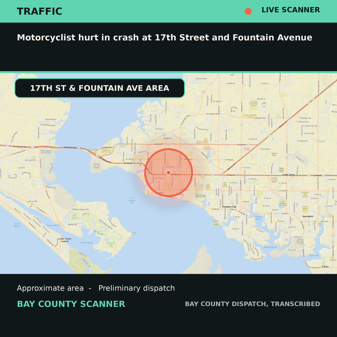 Map: Motorcyclist hurt in crash at 17th Street and Fountain Avenue