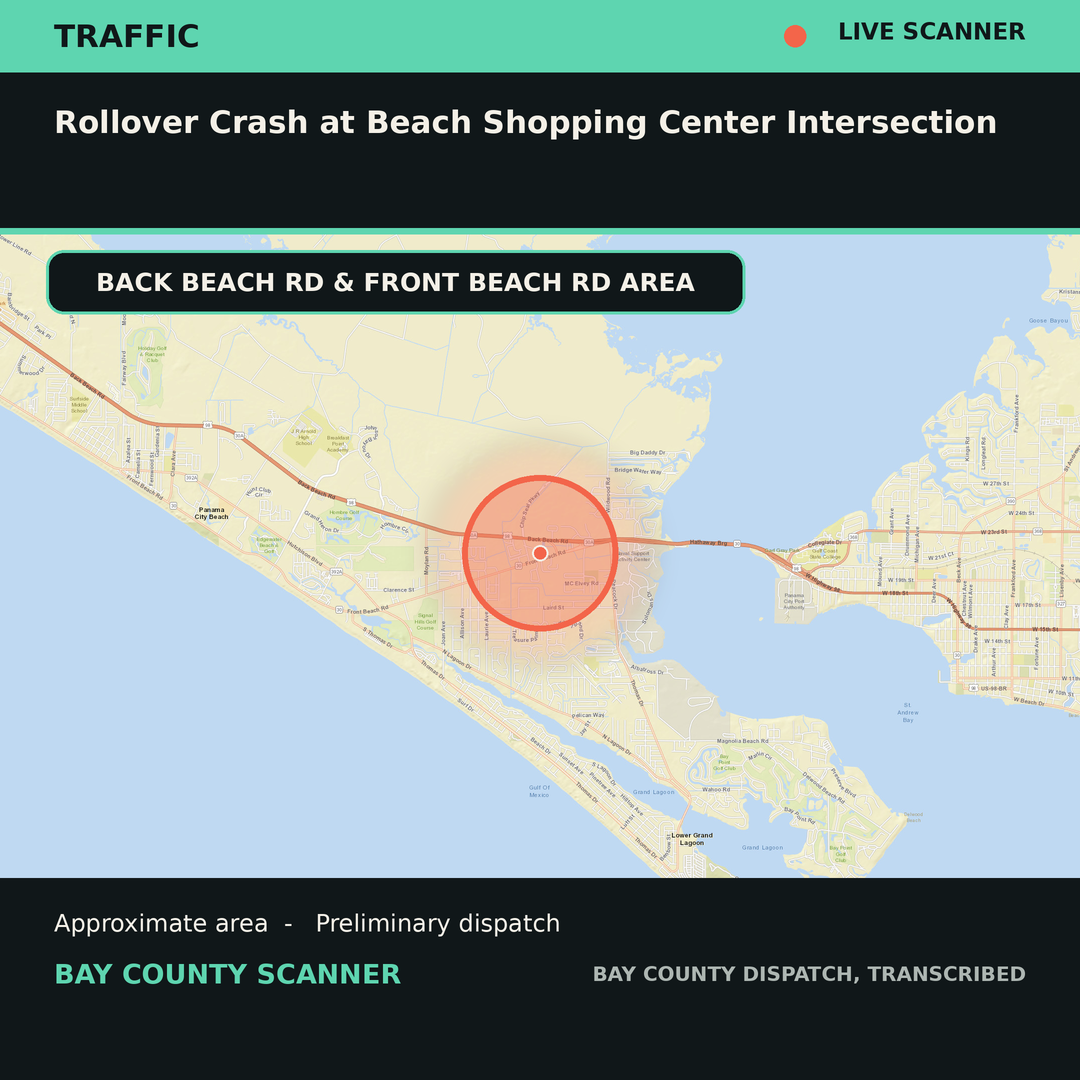 Map: Rollover Crash at Beach Shopping Center Intersection