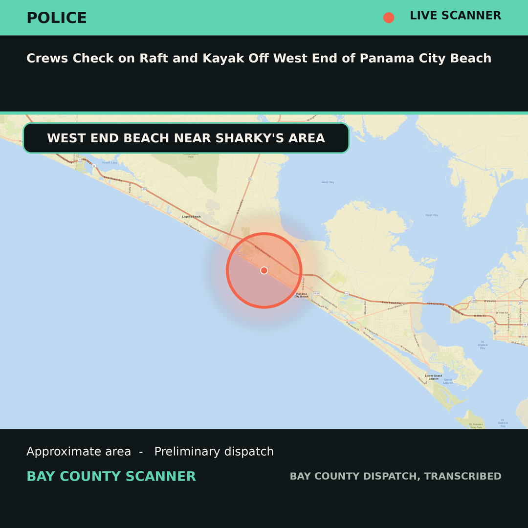 Map: Crews Check on Raft and Kayak Off West End of Panama City Beach
