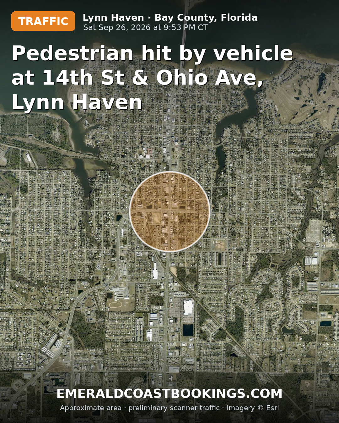 Map: Pedestrian hit by vehicle at 14th St & Ohio Ave, Lynn Haven