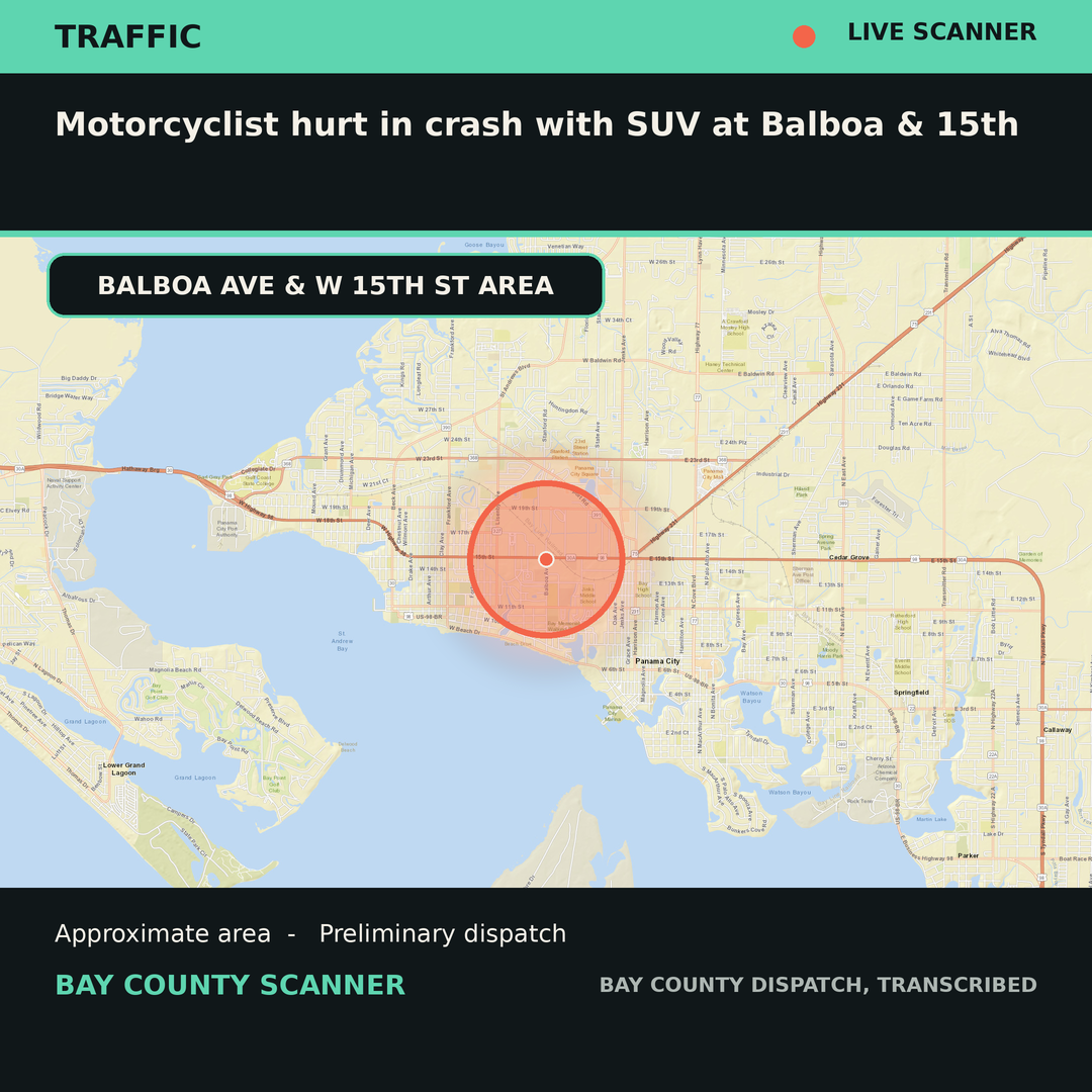 Map: Motorcyclist hurt in crash with SUV at Balboa & 15th