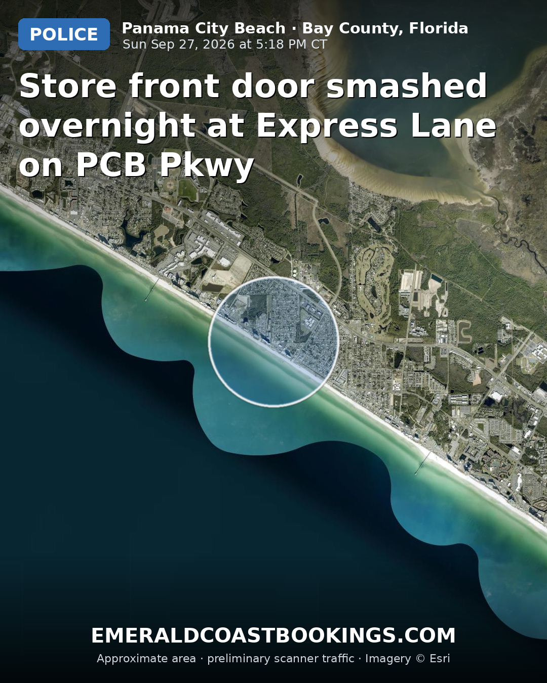 Map: Store front door smashed overnight at Express Lane on PCB Pkwy