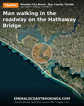 Map: Man walking in the roadway on the Hathaway Bridge