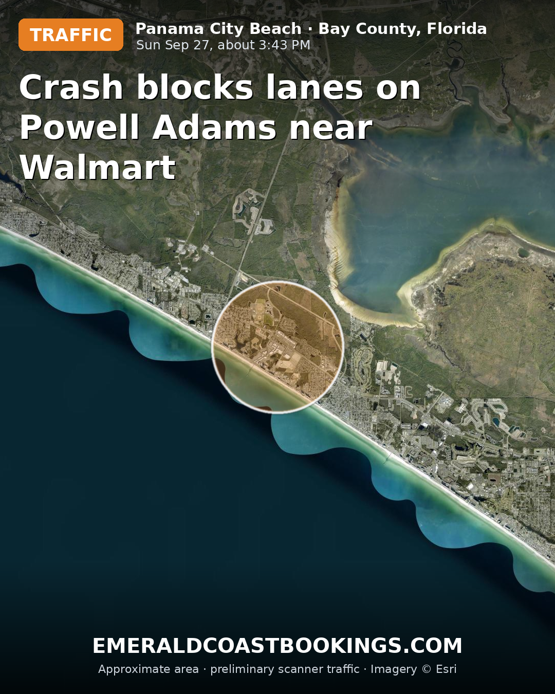 Map: Crash blocks lanes on Powell Adams near Walmart
