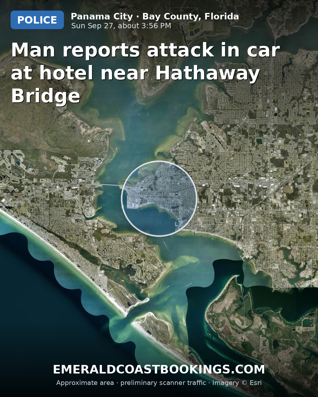 Map: Man reports attack in car at hotel near Hathaway Bridge
