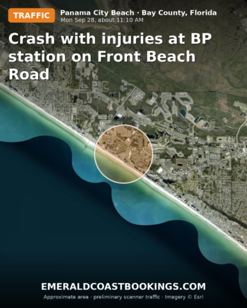 Map: Crash with injuries at BP station on Front Beach Road