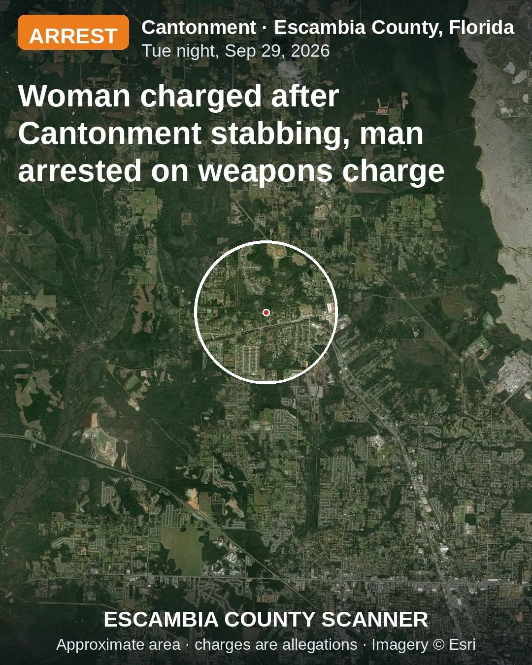 Map: Cantonment, Escambia County, area of the Tuesday night stabbing