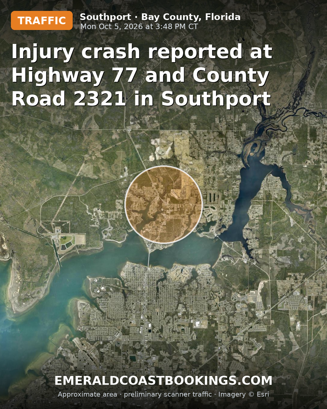 Map: Injury crash reported at Highway 77 and County Road 2321 in Southport