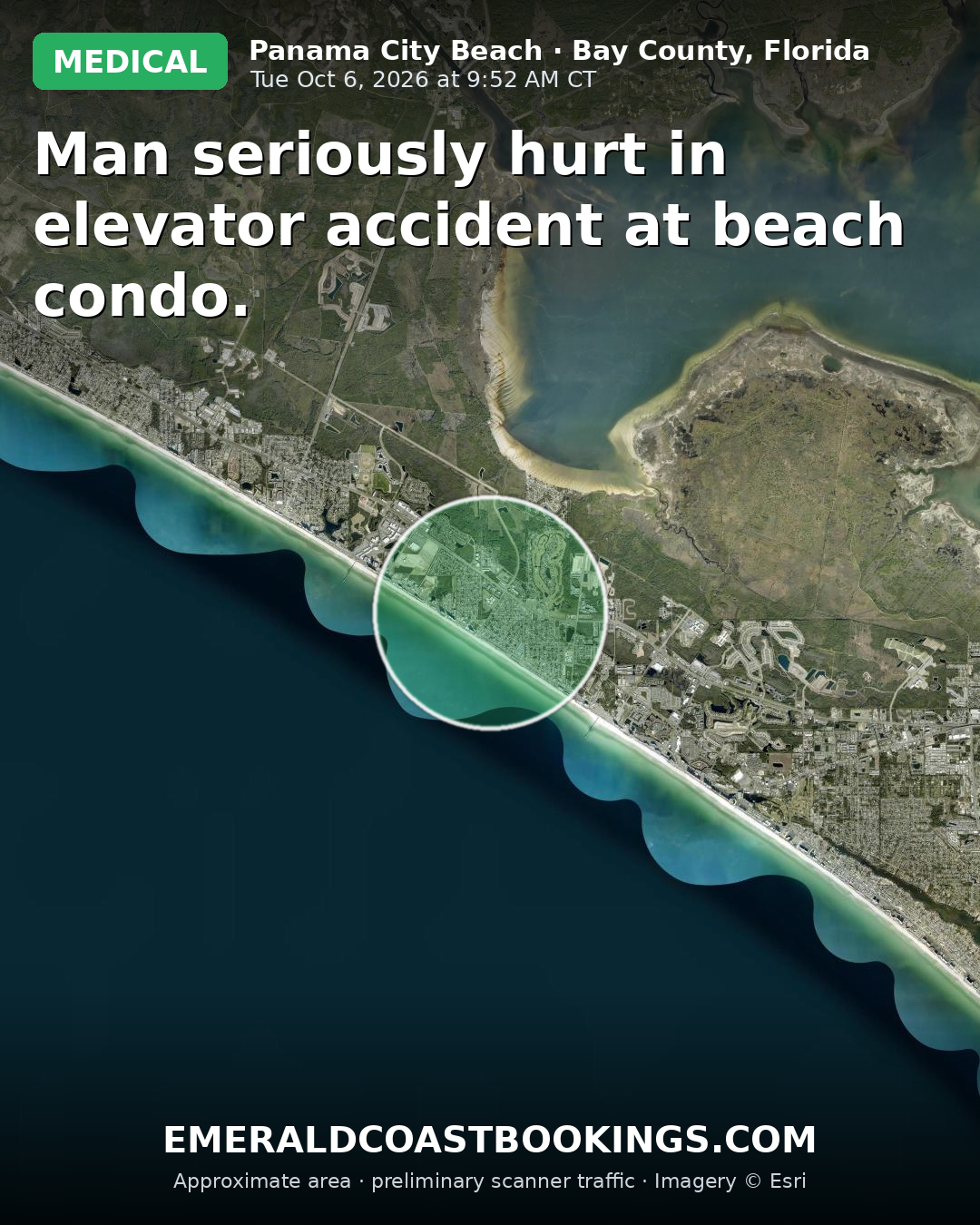 Map: Man seriously hurt in elevator accident at beach condo.
