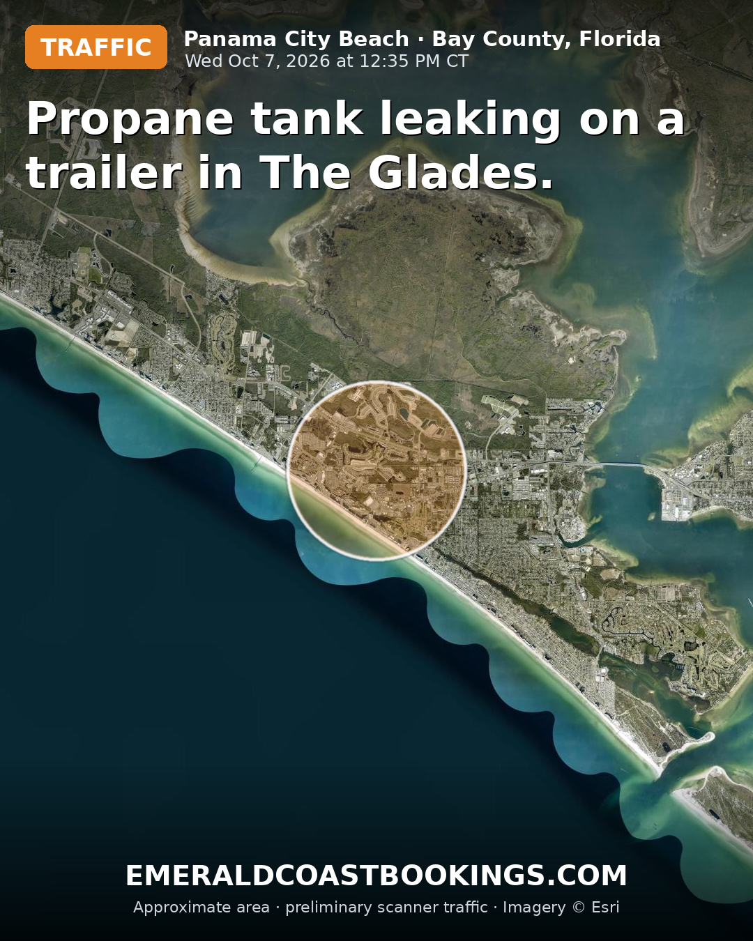 Map: Propane tank leaking on a trailer in The Glades.