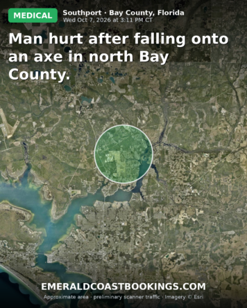 Map: Man hurt after falling onto an axe in north Bay County.