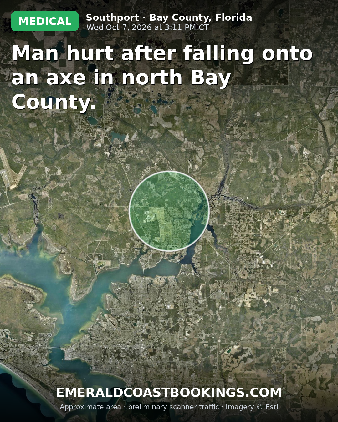 Map: Man hurt after falling onto an axe in north Bay County.