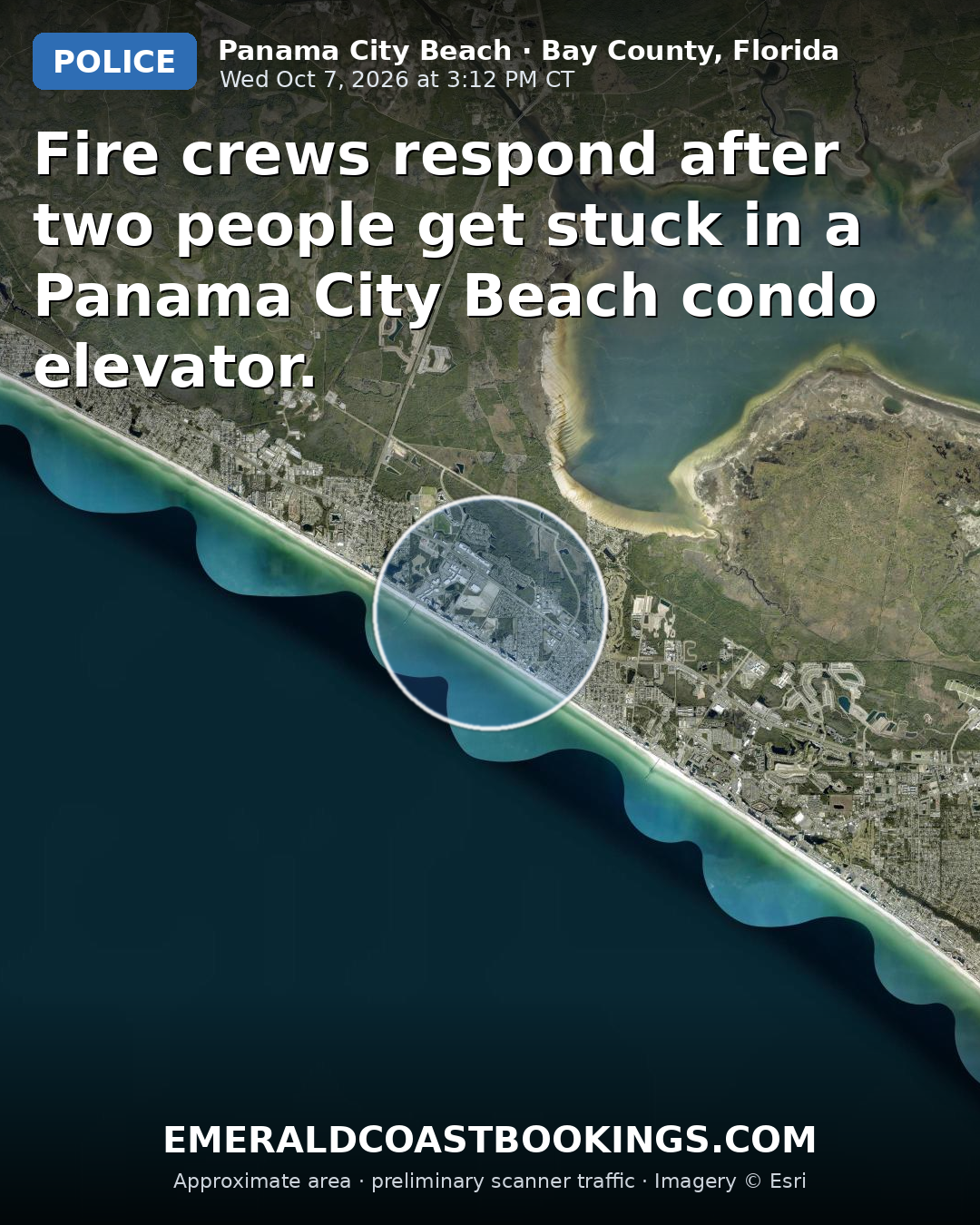 Map: Fire crews respond after two people get stuck in a Panama City Beach condo elevator.
