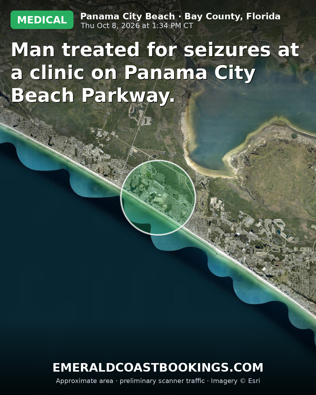 Map: Man treated for seizures at a clinic on Panama City Beach Parkway.