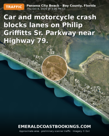 Map: Car and motorcycle crash blocks lanes on Philip Griffitts Sr. Parkway near Highway 79.