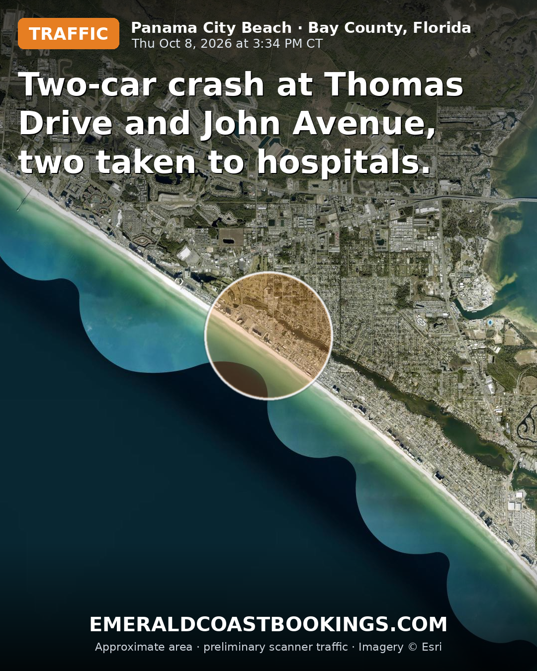 Map: Two-car crash at Thomas Drive and John Avenue, two taken to hospitals.
