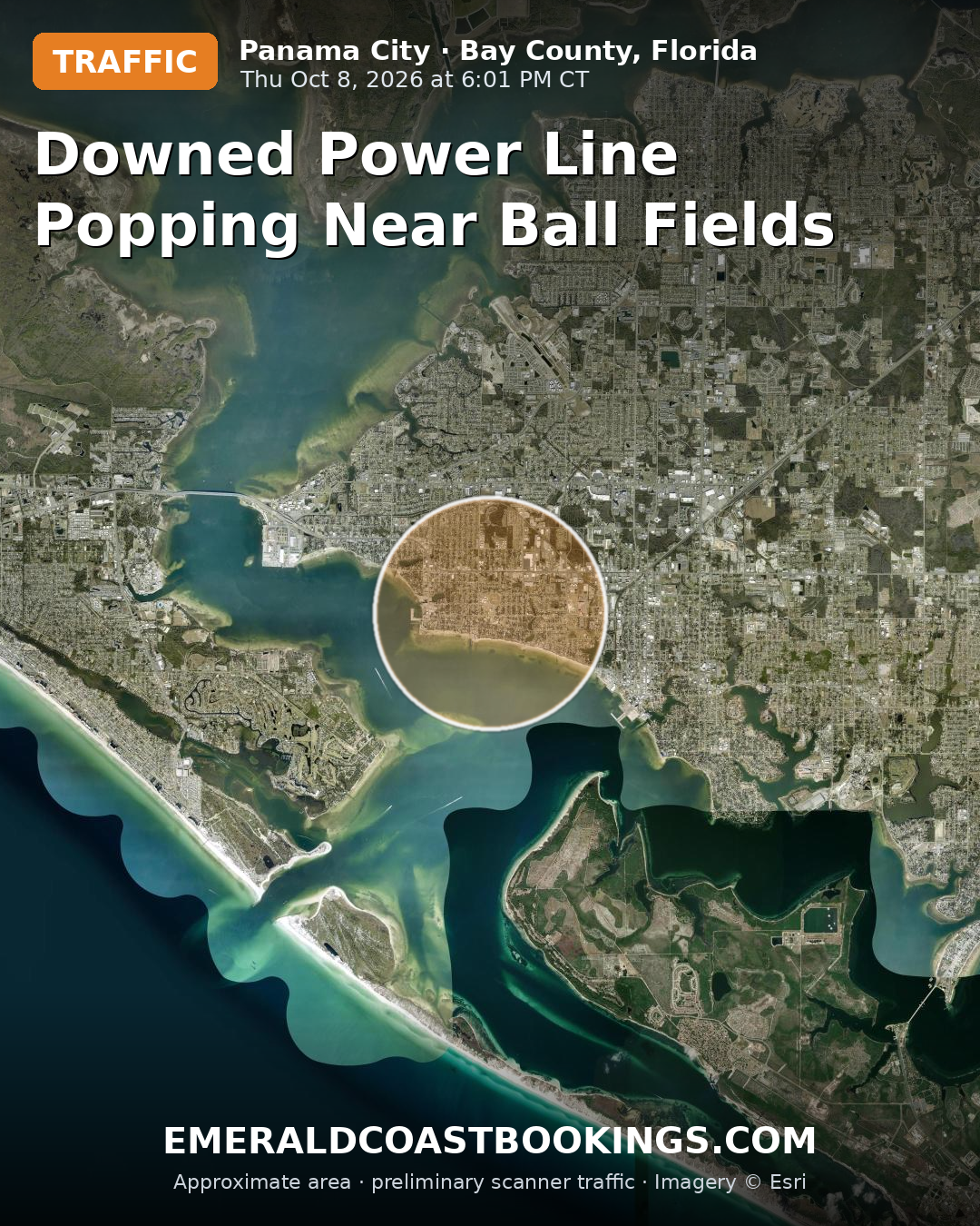 Map: DOWNED POWER LINE POPPING NEAR BALL FIELDS