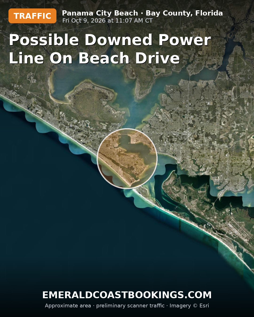 Map: POSSIBLE DOWNED POWER LINE ON BEACH DRIVE