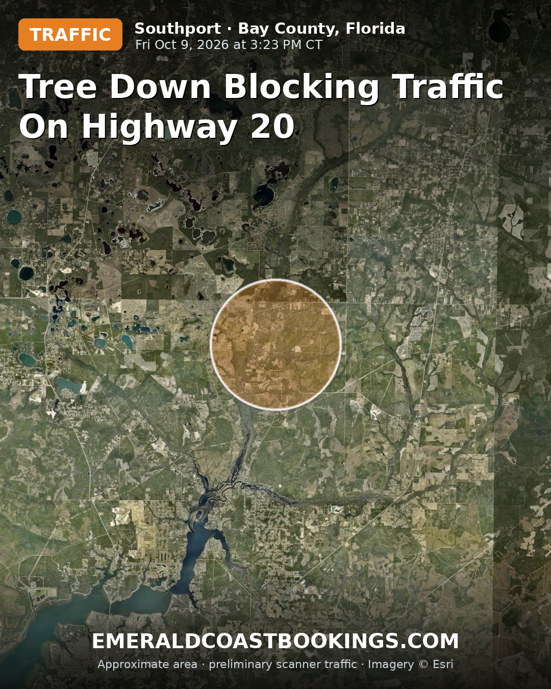 Map: TREE DOWN BLOCKING TRAFFIC ON HIGHWAY 20