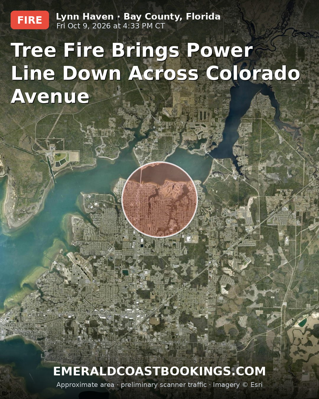 Map: TREE FIRE BRINGS POWER LINE DOWN ACROSS COLORADO AVENUE