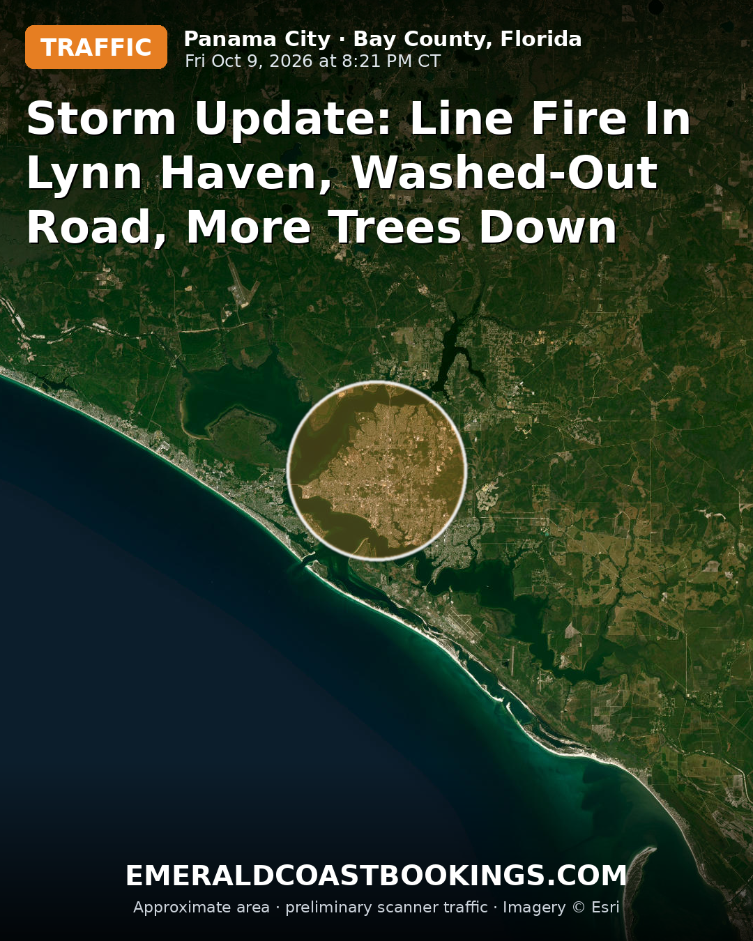 Map: STORM UPDATE: LINE FIRE IN LYNN HAVEN, WASHED-OUT ROAD, MORE TREES DOWN