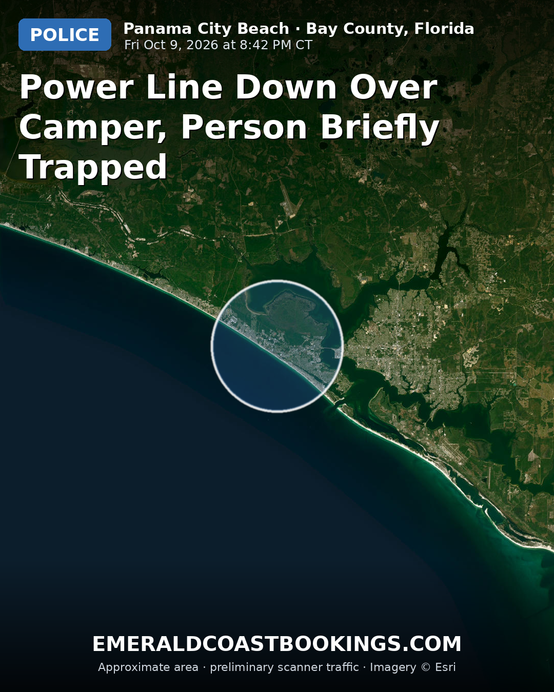 Map: POWER LINE DOWN OVER CAMPER, PERSON BRIEFLY TRAPPED