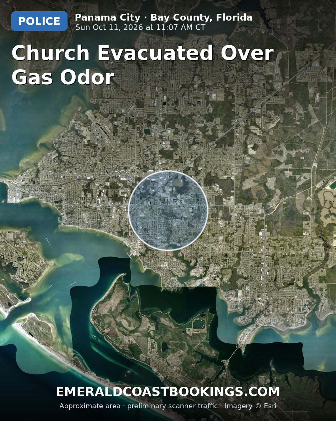 Map: CHURCH EVACUATED OVER GAS ODOR