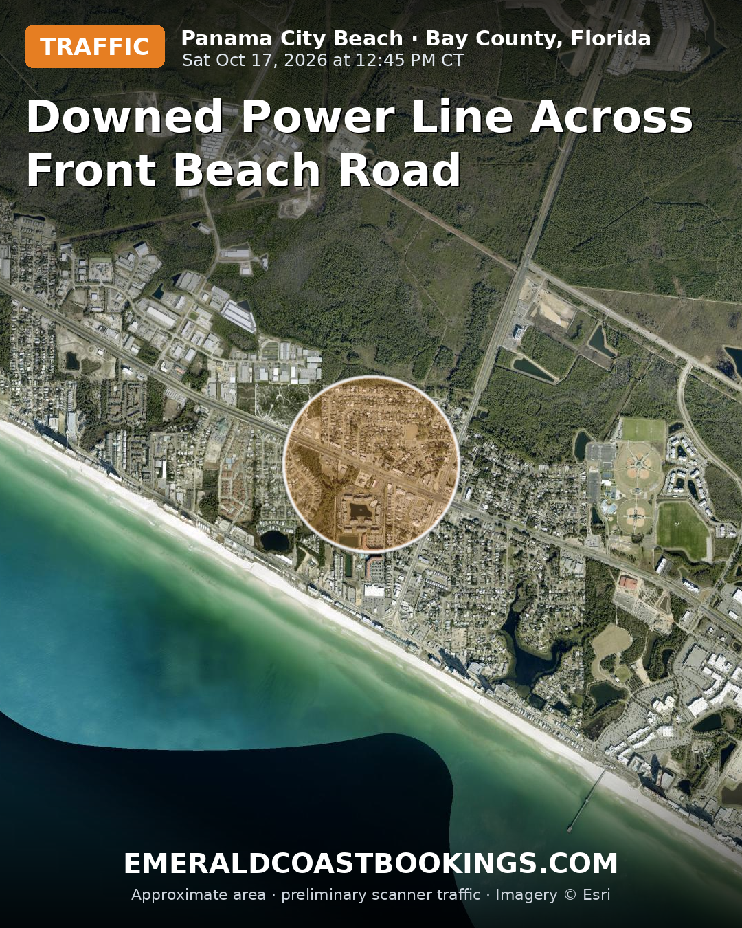 Map: DOWNED POWER LINE ACROSS FRONT BEACH ROAD