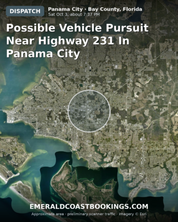 Map: Possible Vehicle Pursuit near Highway 231 in Panama City