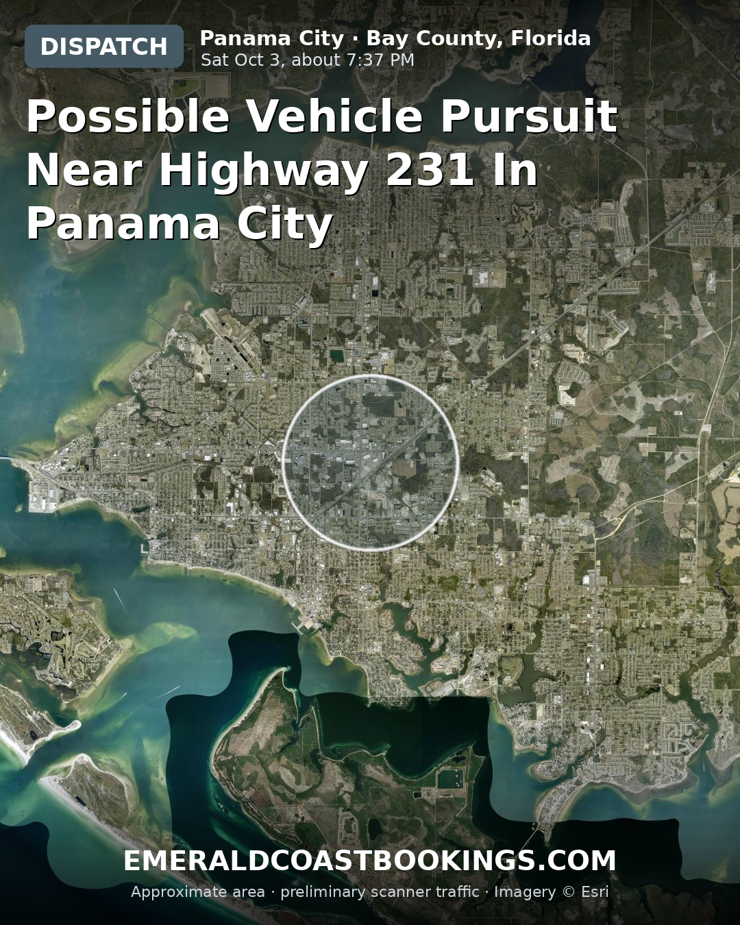 Map: POSSIBLE VEHICLE PURSUIT NEAR HIGHWAY 231 IN PANAMA CITY