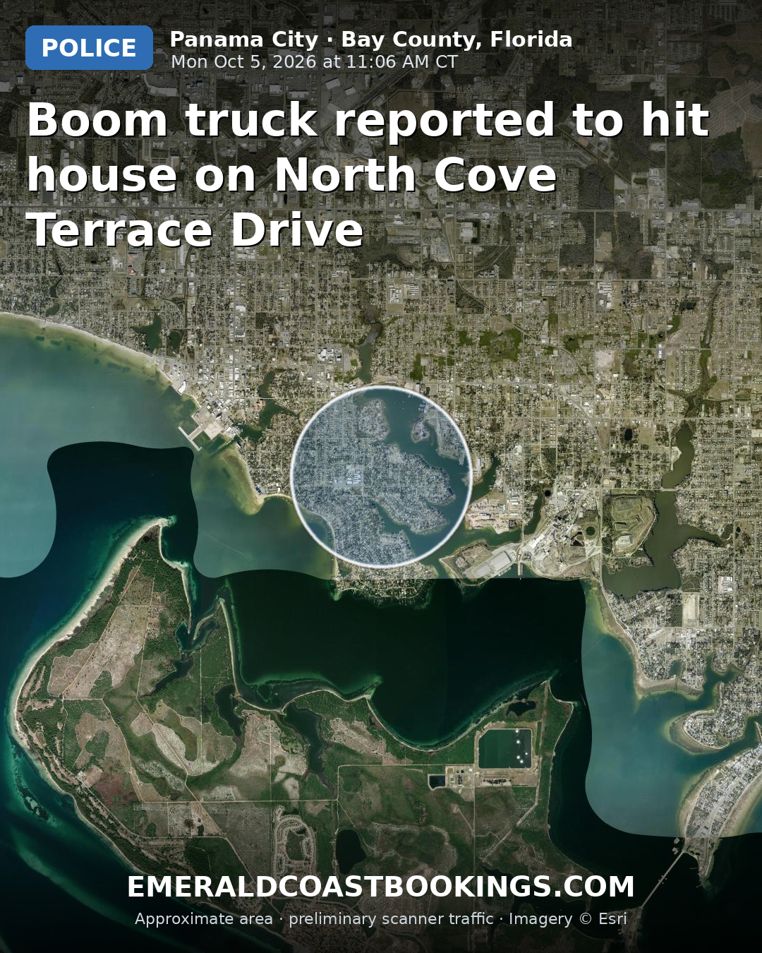 Map: Boom truck reported to hit house on North Cove Terrace Drive
