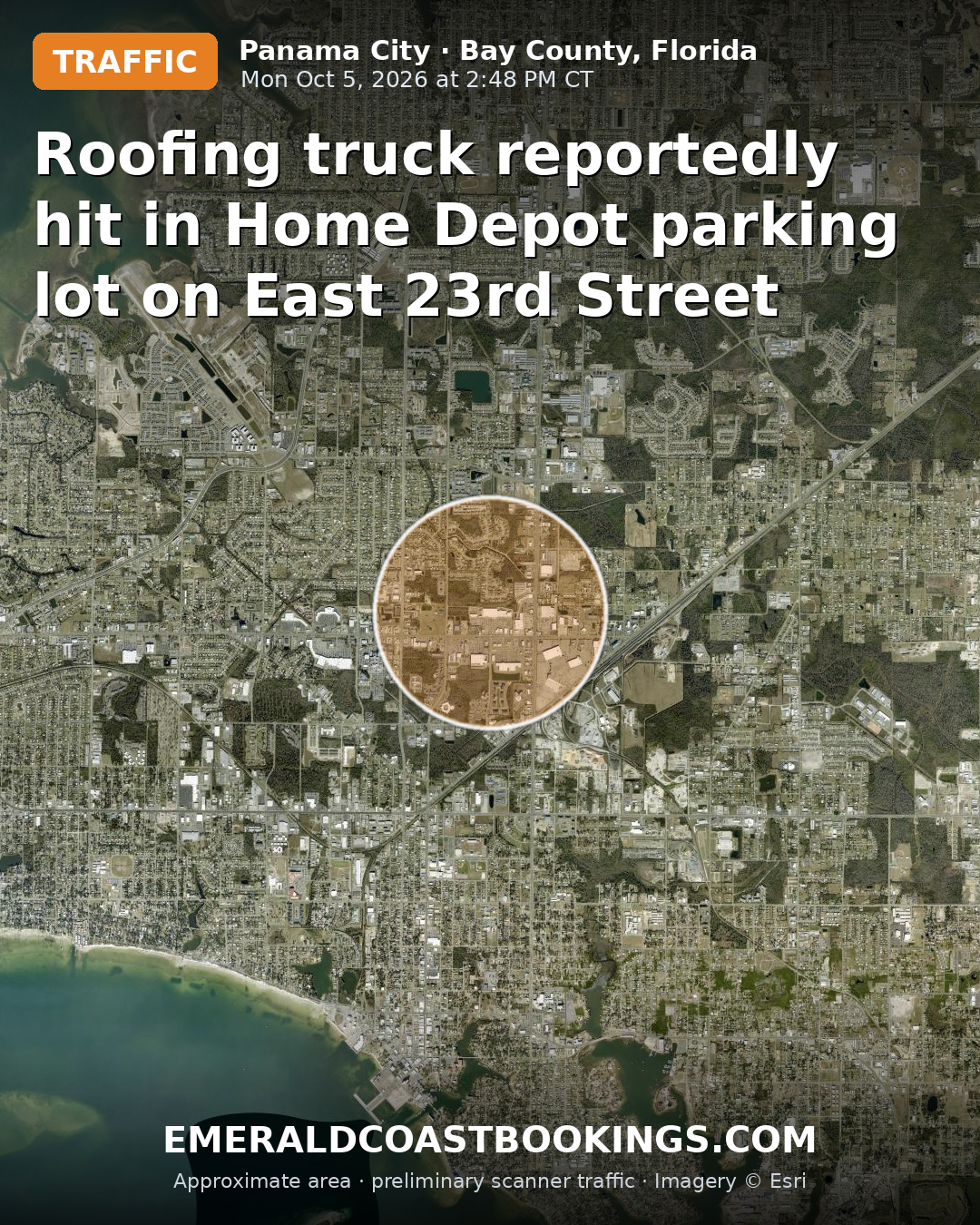 Map: Roofing truck reportedly hit in Home Depot parking lot on East 23rd Street