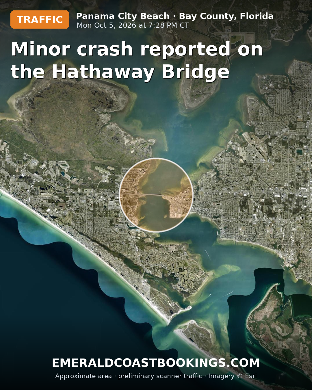 Map: Minor crash reported on the Hathaway Bridge