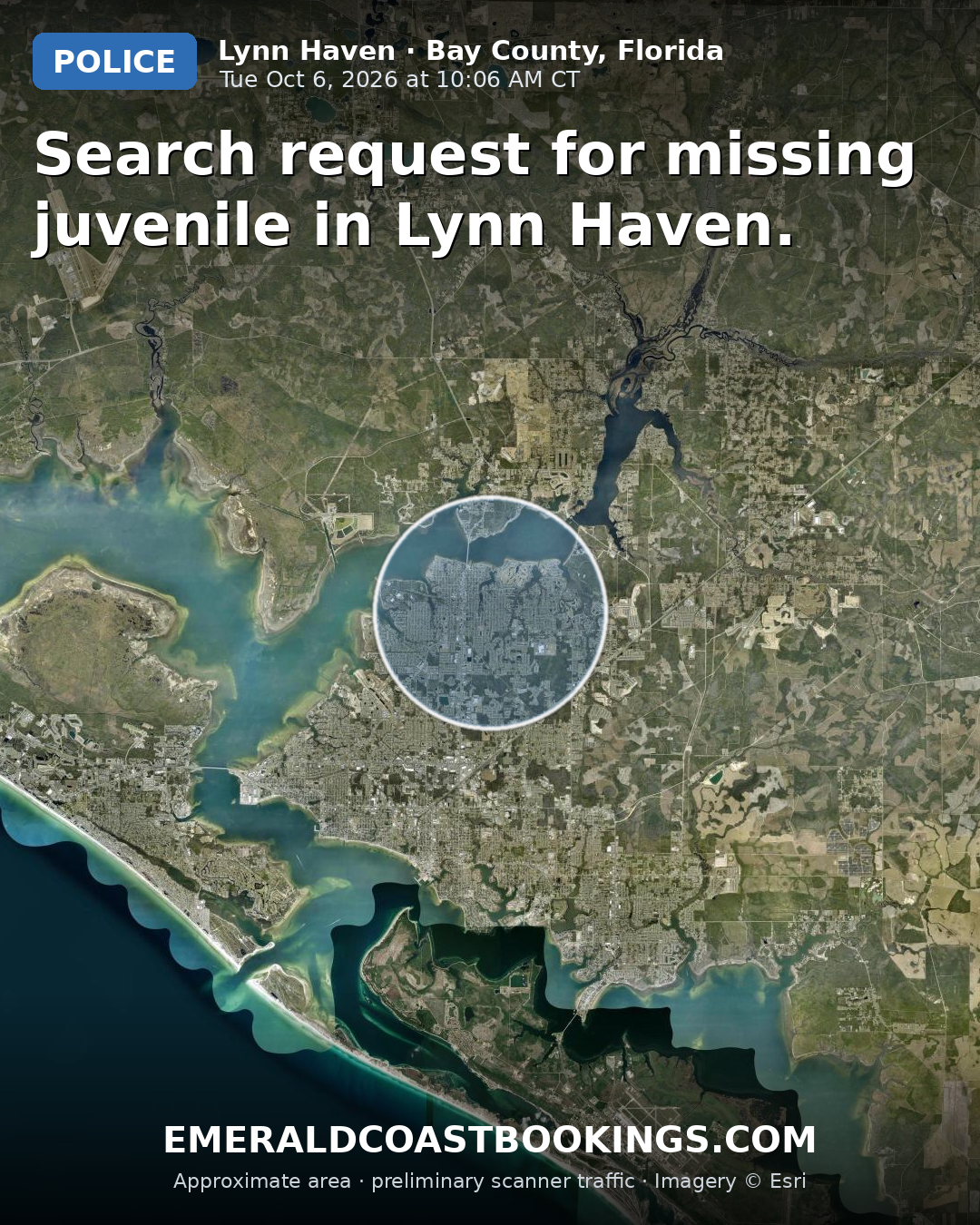 Map: Search request for missing juvenile in Lynn Haven.